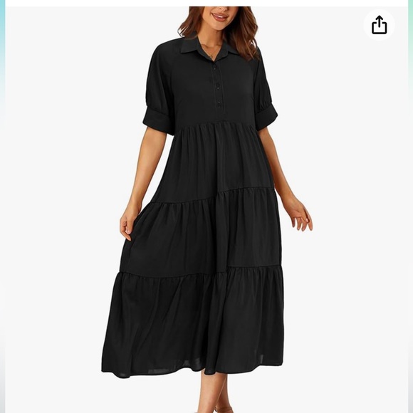 PRETTYGARDEN Women Summer Dress Short Sleeve Button Up Ruffle A Line Maxi Dress - Picture 5 of 8